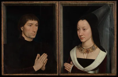 Tommaso di Folco Portinari (1428–1501) ; Maria Portinari (Maria Maddalena Baroncelli, née en 1456) — Hans Memling (1465) — Oil on oak, Metropolitan Museum of Art, New York, NY