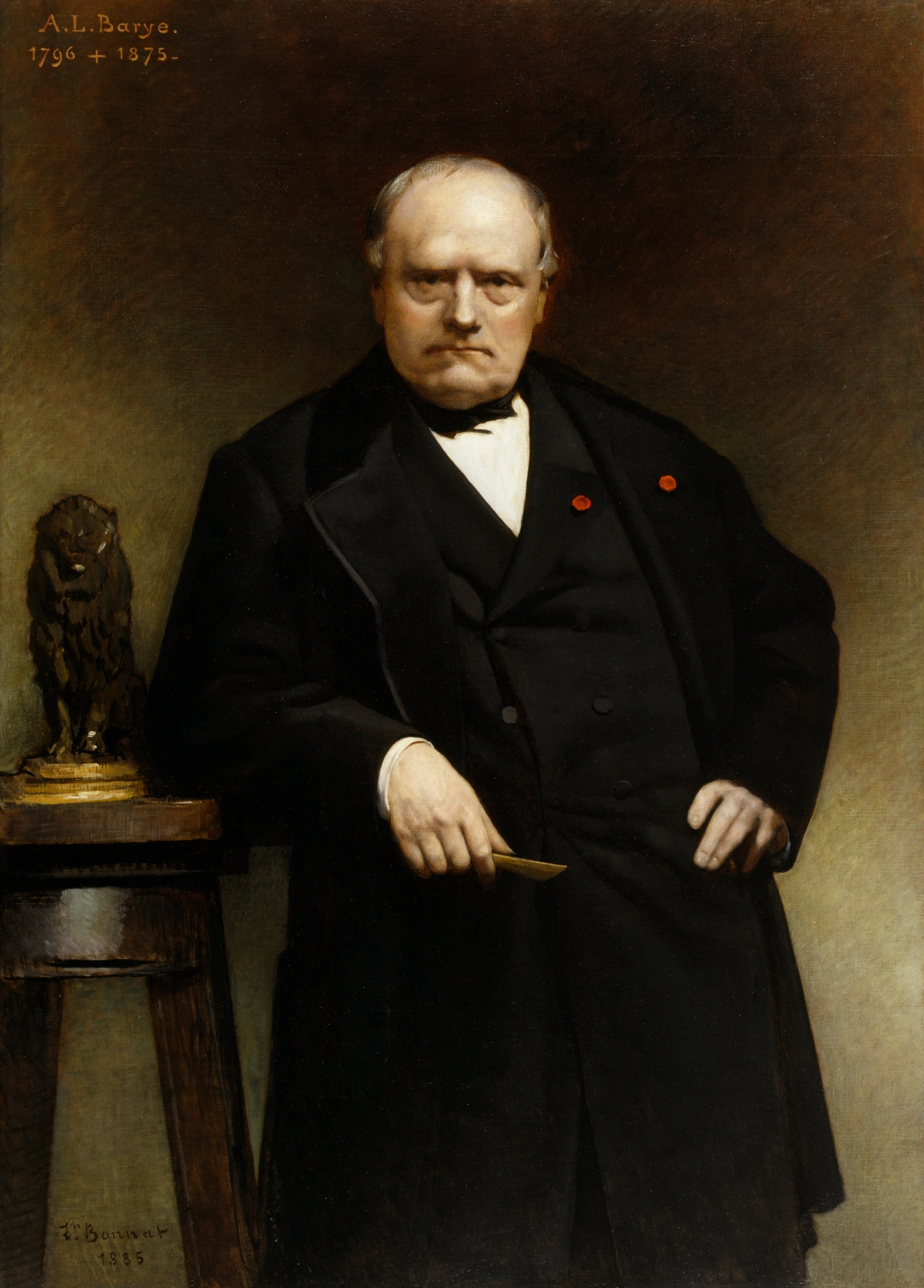 Portrait de Barye avec un modèle en cire du « Lion assis »