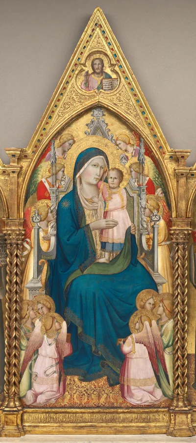 La Vierge à l'Enfant en trône avec douze anges, et avec le Christ bénissant [panneau central] — Agnolo Gaddi (1387) — tempera on poplar panel, National Gallery of Art, Washington