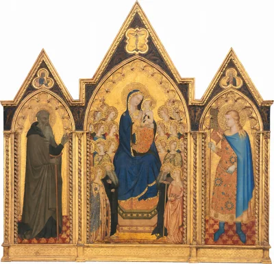 Saint Antoine Abbé [panneau gauche] — Puccio di Simone and Allegretto Nuzi (1354) — tempera on panel, National Gallery of Art, Washington