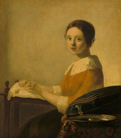 La Dentellière — Imitator of Johannes Vermeer (1925) — oil on canvas, National Gallery of Art, Washington