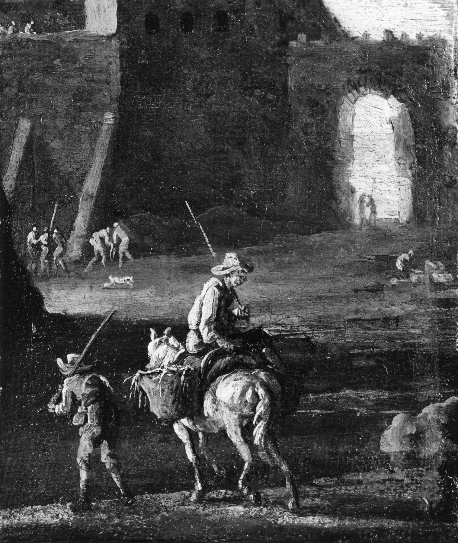 Figures sous les remparts d'une ville