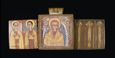 Diptyque double face avec Marie à Dabra Metmaq (recto) ; Saints (verso) — Ethiopian (1675) — glue tempera on panel, Walters Art Museum, Baltimore