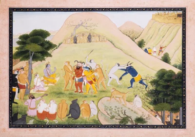 Capture des démons à Lanka — Indian (1775) — pigments and gold on paper, Walters Art Museum, Baltimore