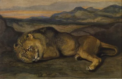Grand lion — Antoine-Louis Barye (1830) — watercolor and scraping on beige, thick, smooth wove paper, Walters Art Museum, Baltimore