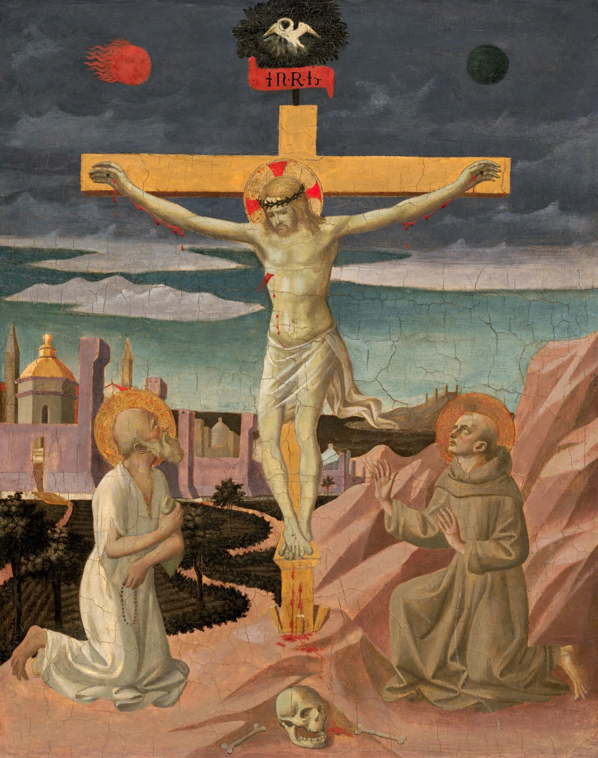 La Crucifixion avec saint Jérôme et saint François — Pesellino (1445) — tempera on poplar panel, National Gallery of Art, Washington