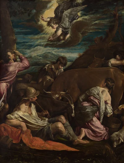 L'Annonciation aux bergers — Jacopo Bassano (1555) — oil on canvas, National Gallery of Art, Washington