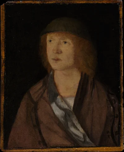 Portrait d'un jeune homme ; (verso) Jeune fille tressant une guirlande — Hans von Kulmbach (1503) — Oil on poplar, Metropolitan Museum of Art, New York, NY