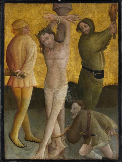La Flagellation — Master of the Berswordt Altar (1395) — Oil, egg(?), and gold on plywood, transferred from wood, Metropolitan Museum of Art, New York, NY