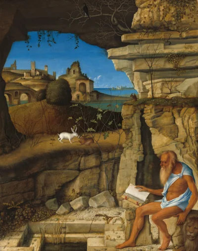 Saint Jérôme lisant — Giovanni Bellini (1505) — oil on linden panel, National Gallery of Art, Washington