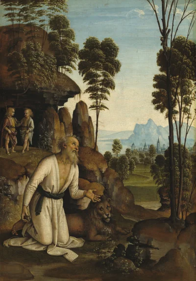 Saint Jérôme dans le désert — Pietro Perugino (1490) — tempera on poplar panel, National Gallery of Art, Washington