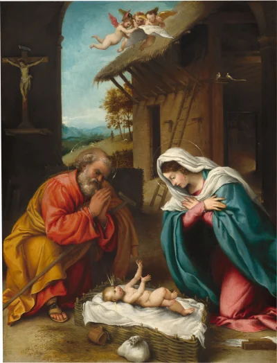 La Nativité — Lorenzo Lotto (1523) — oil on panel, National Gallery of Art, Washington
