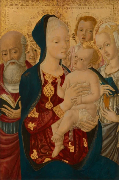 La Vierge à l'Enfant avec saint Jérôme, sainte Catherine d'Alexandrie et des anges — Matteo di Giovanni (1465) — tempera on poplar panel, National Gallery of Art, Washington