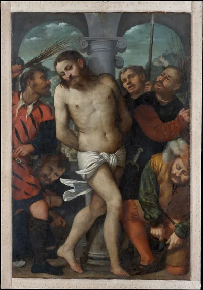 The Flagellation; (reverse) The Madonna of Mercy — Girolamo Romanino (1535) — Distemper and oil(?) on canvas, Metropolitan Museum of Art, New York, NY