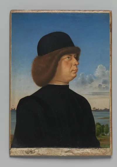 Portrait of Alvise Contarini(?); (verso) A Tethered Roebuck — Jacometto (1480) — Oil on wood; verso: oil and gold on wood, Metropolitan Museum of Art, New York, NY