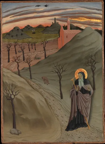 Saint Anthony the Abbot in the Wilderness — Maître de l'Observance (1435) — Tempera and gold on wood, Metropolitan Museum of Art, New York, NY