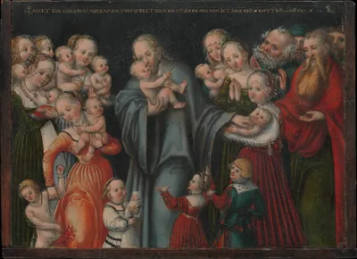 Christ Blessing the Children — Lucas Cranach the Younger and Workshop (1545) — Oil on beech, Metropolitan Museum of Art, New York, NY