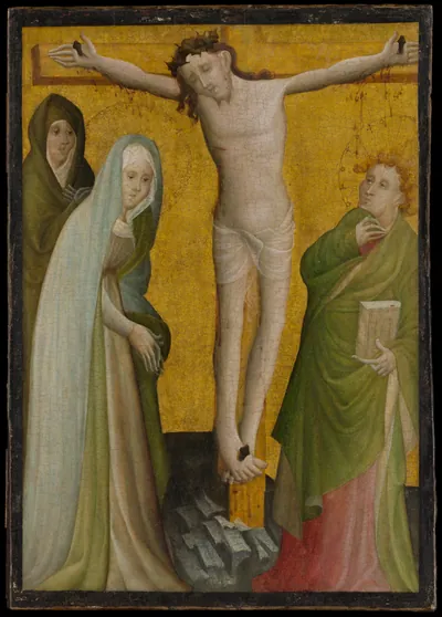 The Crucifixion — Master of the Berswordt Altar (1395) — Oil, egg(?), and gold on plywood, transferred from wood, Metropolitan Museum of Art, New York, NY