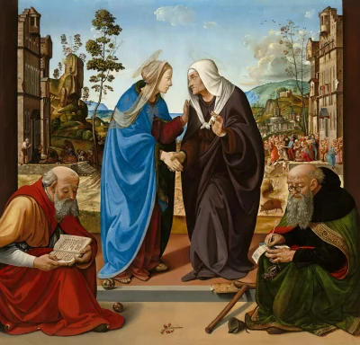 La Visitation avec saint Nicolas et saint Antoine abbé — Piero di Cosimo (1489) — oil on panel, National Gallery of Art, Washington