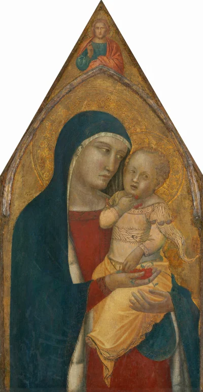 La Vierge à l'Enfant, avec le Christ bénissant [panneau central] — Pietro Lorenzetti (1340) — tempera on panel transferred to canvas, National Gallery of Art, Washington