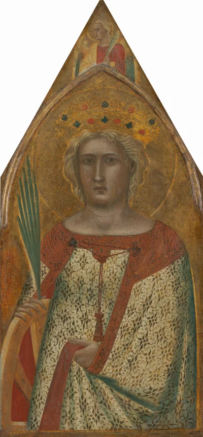 Sainte Catherine d'Alexandrie, avec un ange [panneau droit] — Pietro Lorenzetti (1340) — tempera on panel transferred to canvas, National Gallery of Art, Washington