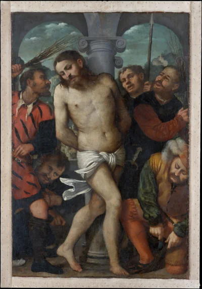 La Flagellation ; (revers) La Madone de la Miséricorde — Girolamo Romanino (1535) — Distemper and oil(?) on canvas, Metropolitan Museum of Art, New York, NY