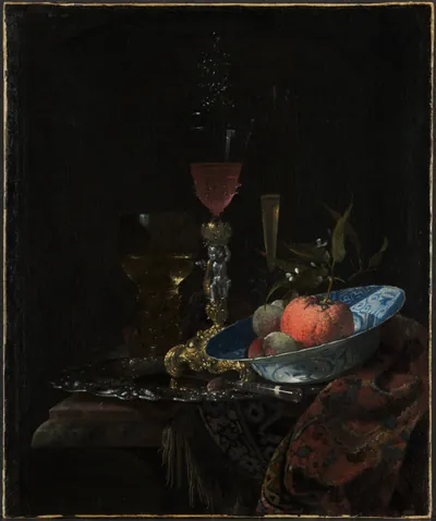 Wineglass and a Bowl of Fruit — Willem Kalf (1663) — oil on canvas, Cleveland Museum of Art