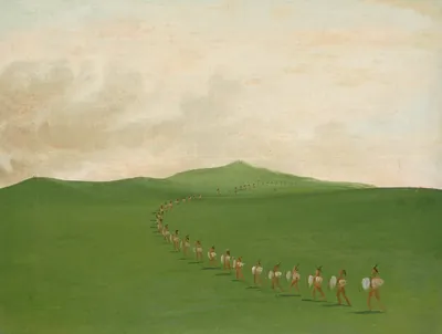 Foot War Party on the March, Upper Missouri — Catlin, George (1830) — Paintings, Smithsonian