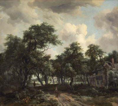 Cabane parmi les arbres — Meindert Hobbema (1664) — oil on canvas, National Gallery of Art, Washington