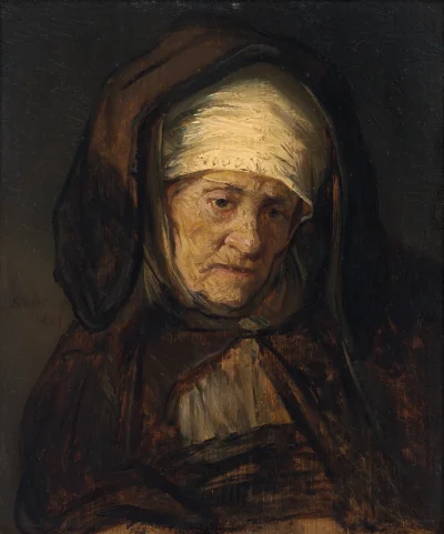 Tête d'une Vieille Femme — Rembrandt Workshop (1655) — oil on panel, National Gallery of Art, Washington
