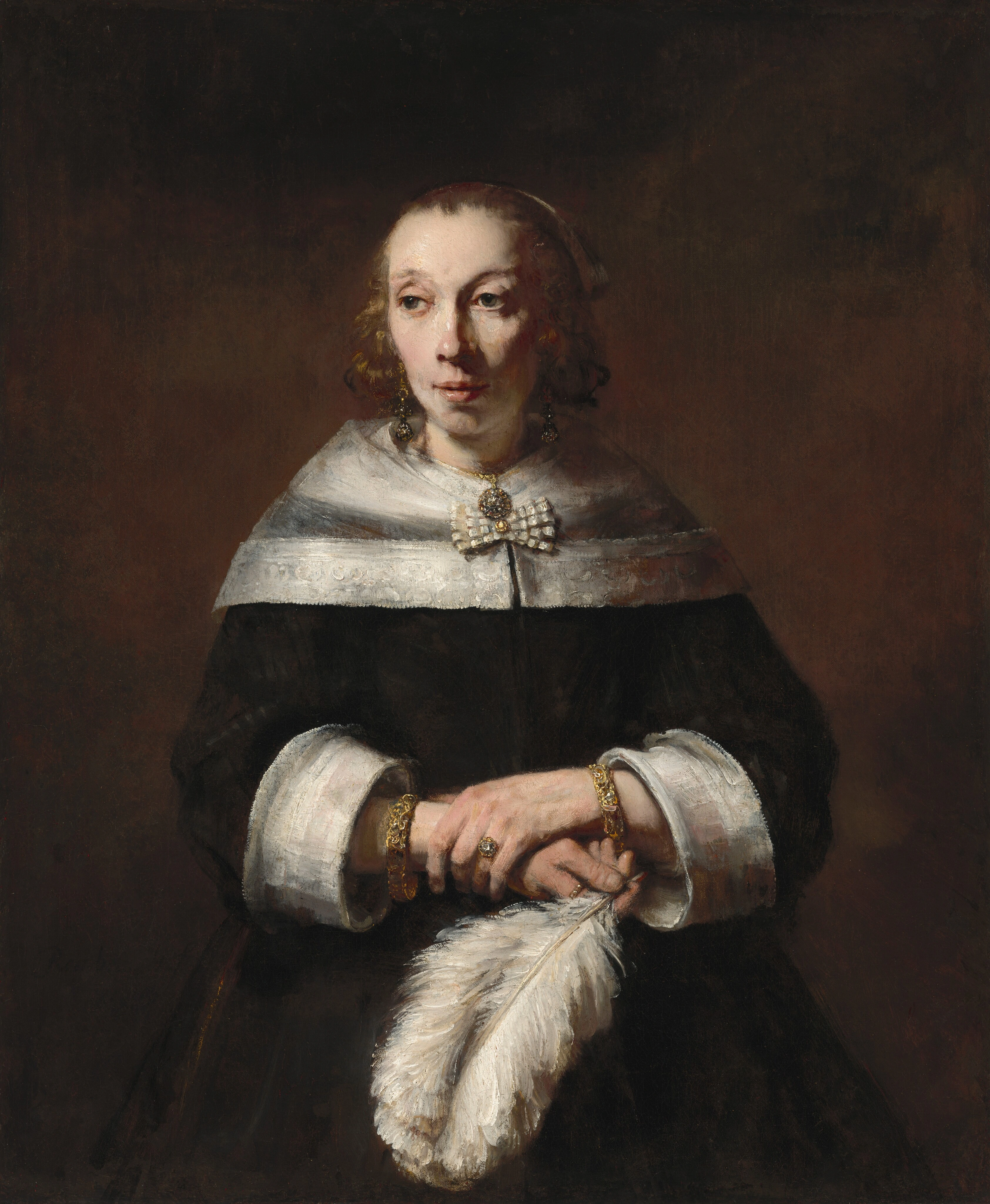 Portrait d'une Dame avec un Éventail en Plume d'Autruche