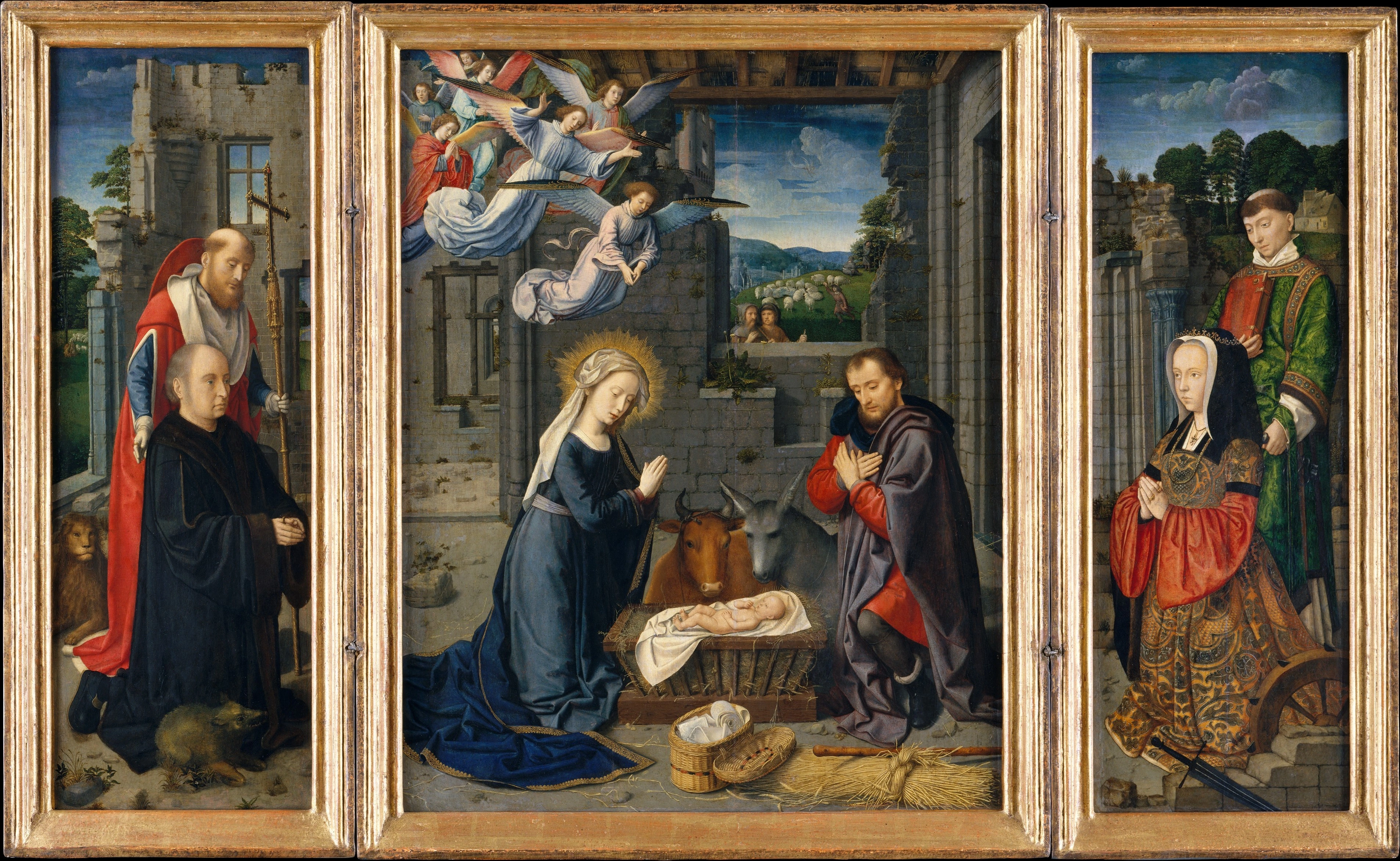 La Nativité avec donateurs et saints Jérôme et Léonard