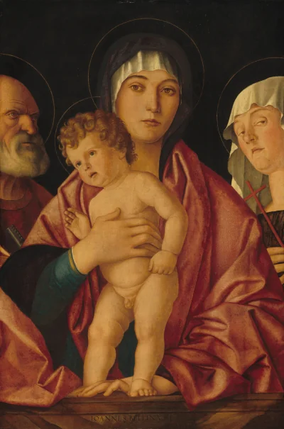 La Vierge à l'Enfant avec des saints — Giovanni Bellini (1490) — oil on panel transferred first to canvas and then to wood, National Gallery of Art, Washington