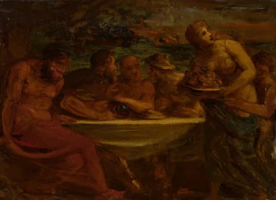 Le Festin des Dieux — Honoré Daumier, with additions by later hands (1849) — oil on wood, National Gallery of Art, Washington