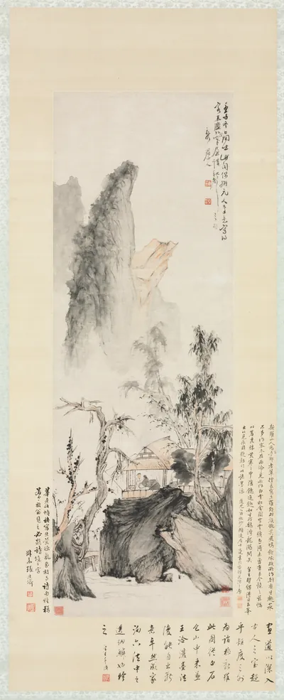 Conversation in Autumn — Hua Yan (1732) — Hanging scroll; ink and light color on paper, Cleveland Museum of Art