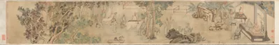 The Ninth Day Literary Gathering at Xing’an [Temporary Retreat] — Fang Shishu (1743) — Handscroll; ink and color on silk, Cleveland Museum of Art