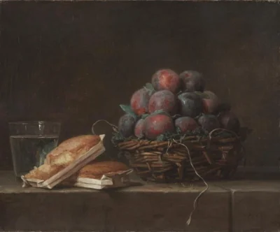 Panier de prunes — Anne Vallayer-Coster (1769) — oil on canvas, Cleveland Museum of Art