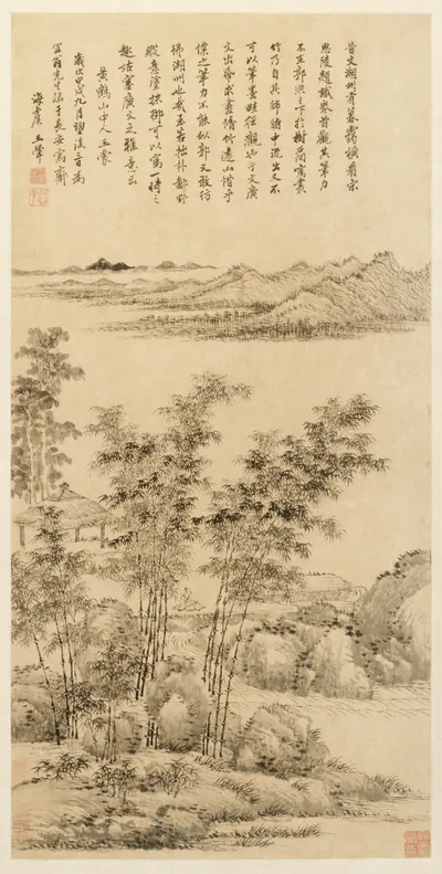 Tall Bamboo and Distant Mountains, after Wang Meng — Wang Hui (1694) — Hanging scroll; ink on paper, Cleveland Museum of Art