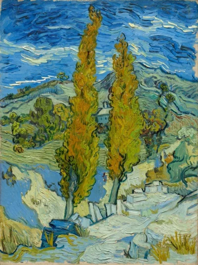 Two Poplars in the Alpilles near Saint-Rémy — Vincent van Gogh (1889) — oil on fabric, Cleveland Museum of Art
