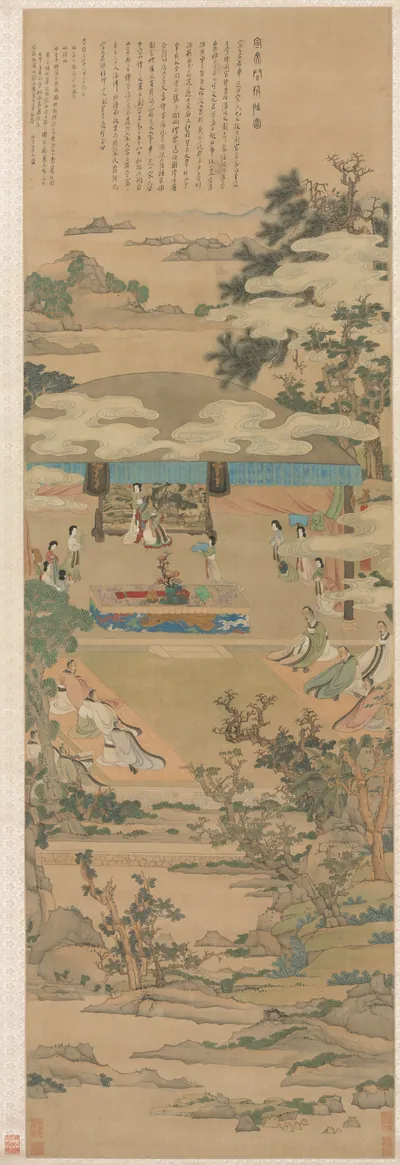 Lady Xuanwen Giving Instruction on the Rites of Zhou — Chen Hongshou (1638) — Hanging scroll; ink and color on silk, Cleveland Museum of Art