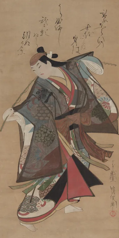 Sanjo Kantaro II in the Role of Urashima Taro — Kaigetsudō Ando (1700) — hanging scroll; ink and color on paper, Cleveland Museum of Art