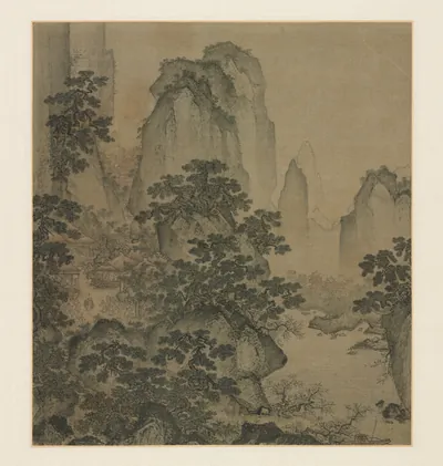 The Haven of the Peach-Blossom Spring — Shi Rui (1445) — Album leaf; ink and slight color on silk, Cleveland Museum of Art