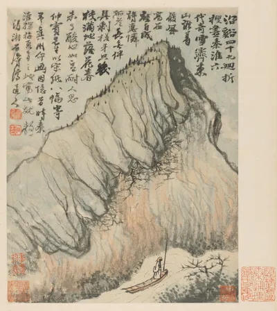 Reminiscences of Qinhuai River — Shitao (1642) — Album leaf; ink and color on Song paper, Cleveland Museum of Art