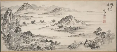 West Lake — Ike Taiga (1740) — Hanging scroll; ink and light color on paper, Cleveland Museum of Art