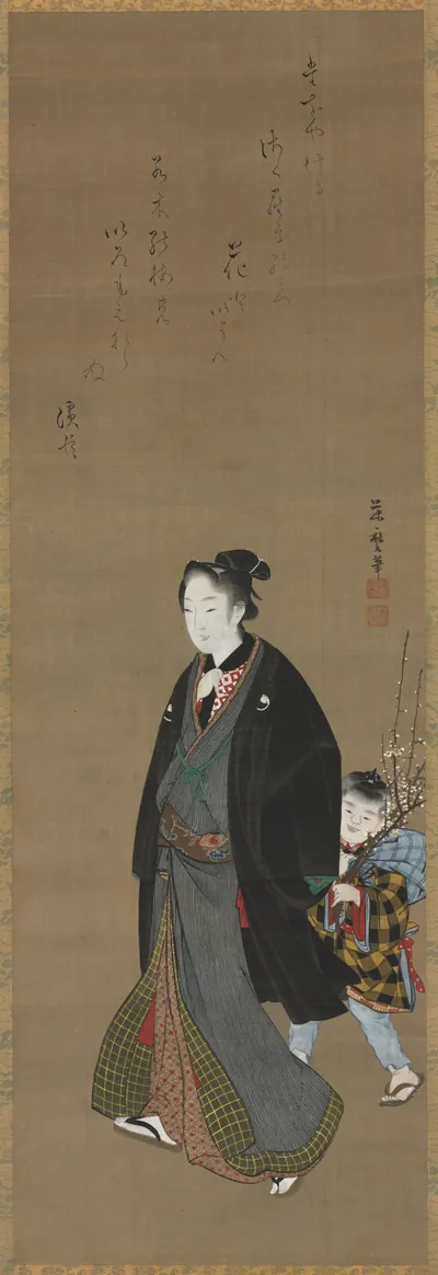 A Beauty — Fujimaro (1805) — hanging scroll; ink and color on silk, Cleveland Museum of Art