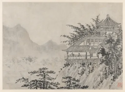 The Thousand Acres of Clouds, from Twelve Views of Tiger Hill, Suzhou — Shen Zhou (1491) — Album leaf; ink on paper or ink and slight color on paper, Cleveland Museum of Art