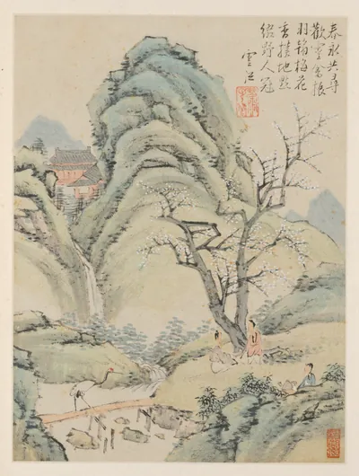 Album of Seasonal Landscapes, Leaf A (previous leaf 4) — Xiao Yuncong (1668) — album leaf; ink and light color on paper, Cleveland Museum of Art