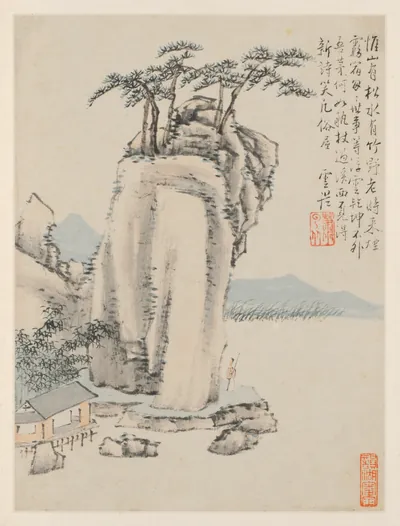 Album of Seasonal Landscapes, Leaf G (previous leaf 7) — Xiao Yuncong (1668) — album leaf; ink and light color on paper, Cleveland Museum of Art