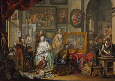 L'Atelier de l'artiste — Johann Georg Platzer (1740) — oil on copper, Cleveland Museum of Art