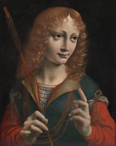 Portrait d'un jeune en saint Sébastien — Marco d'Oggiono (1485) — oil on wood, transferred to pressed wood, Cleveland Museum of Art